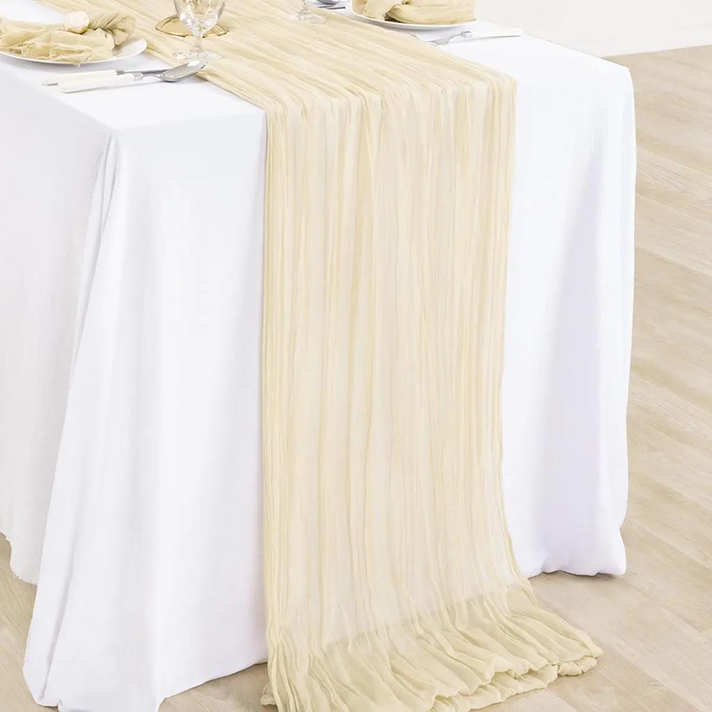 Set of 10 Gauze Wedding Table Runner 40x275cm Cream Semi-Sheer Cheesecloth Christmas Dining Party Arches Cake Table Decor