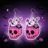 Dark Style Halloween Accessories 1 Pair 2D Acrylic Earrings for Women, Spooky Pumpkin Skull Graphic Black Cat Dangle Drop Earrings, Holiday