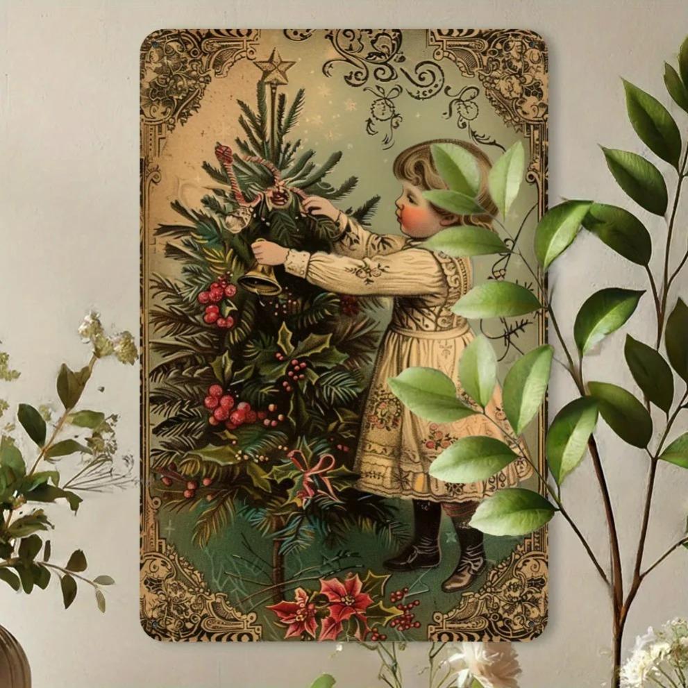 Vintage Christmas Metal Sign Wall Art 8x12 Inch Holiday Decor for Living Room Cafe