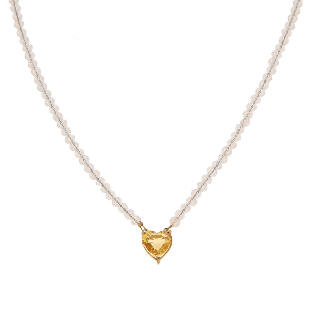 Colorful Geometric Square Beads Crystal Necklace with Zircon Heart Design