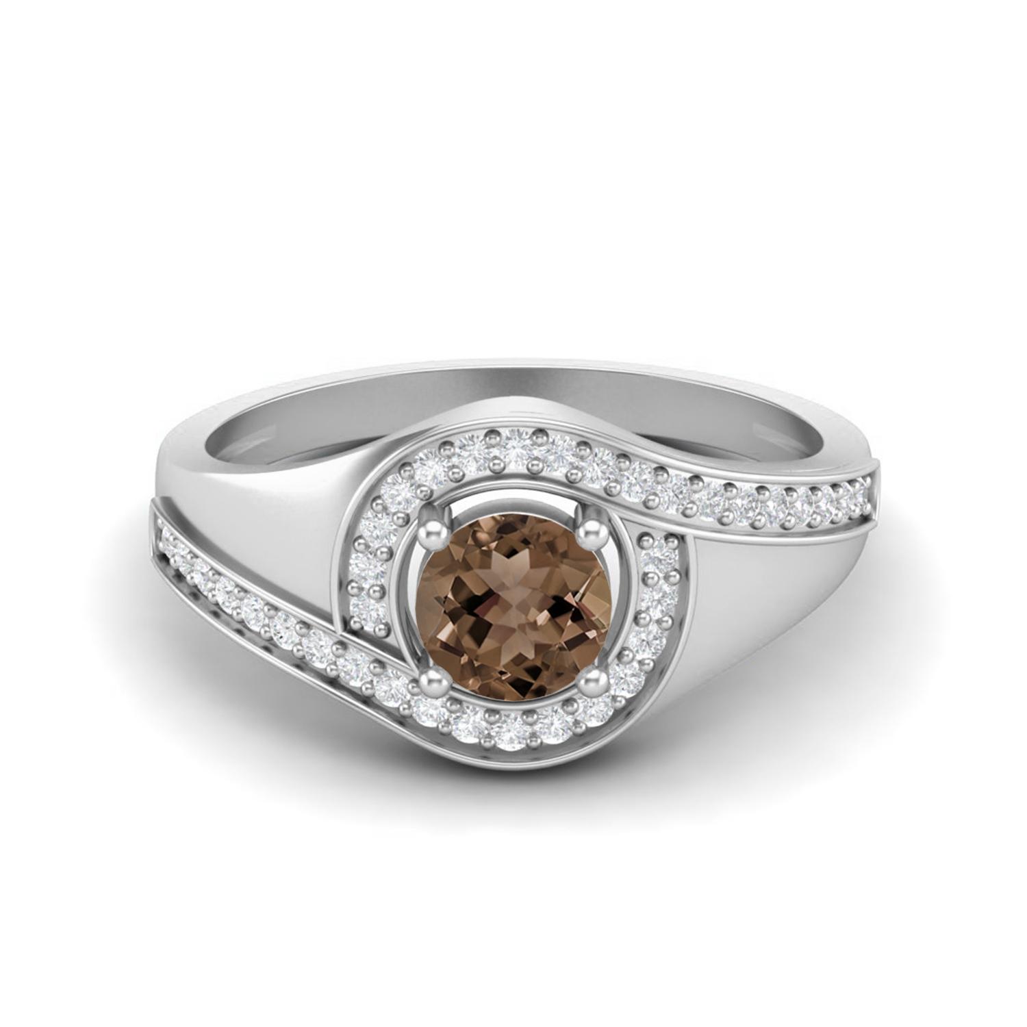 5mm Round Smoky Quartz 925 Sterling Silver Solitaire Halo Women Engagement Ring 11