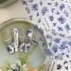 Blue White Porcelain Chinese Style Sticker 3D Self Adhesive Nail Art Sticker Flower Silverback Adhesive Manicure Decal Salon Diy