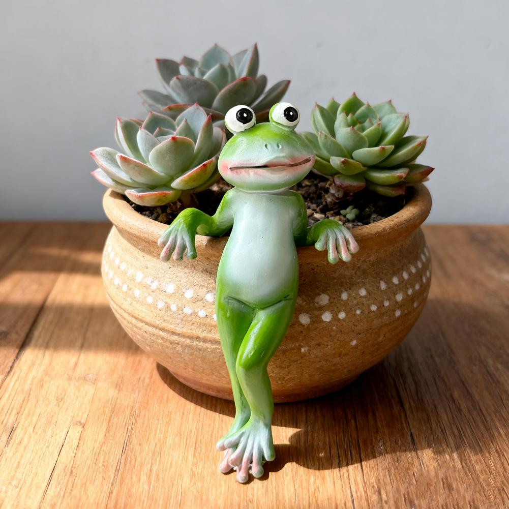 Frog Collectible Ornament Resin Frog Decor Whimsical Frog Garden Statue Resin Sculpture Flower Pot Hugger Ornament for Planters