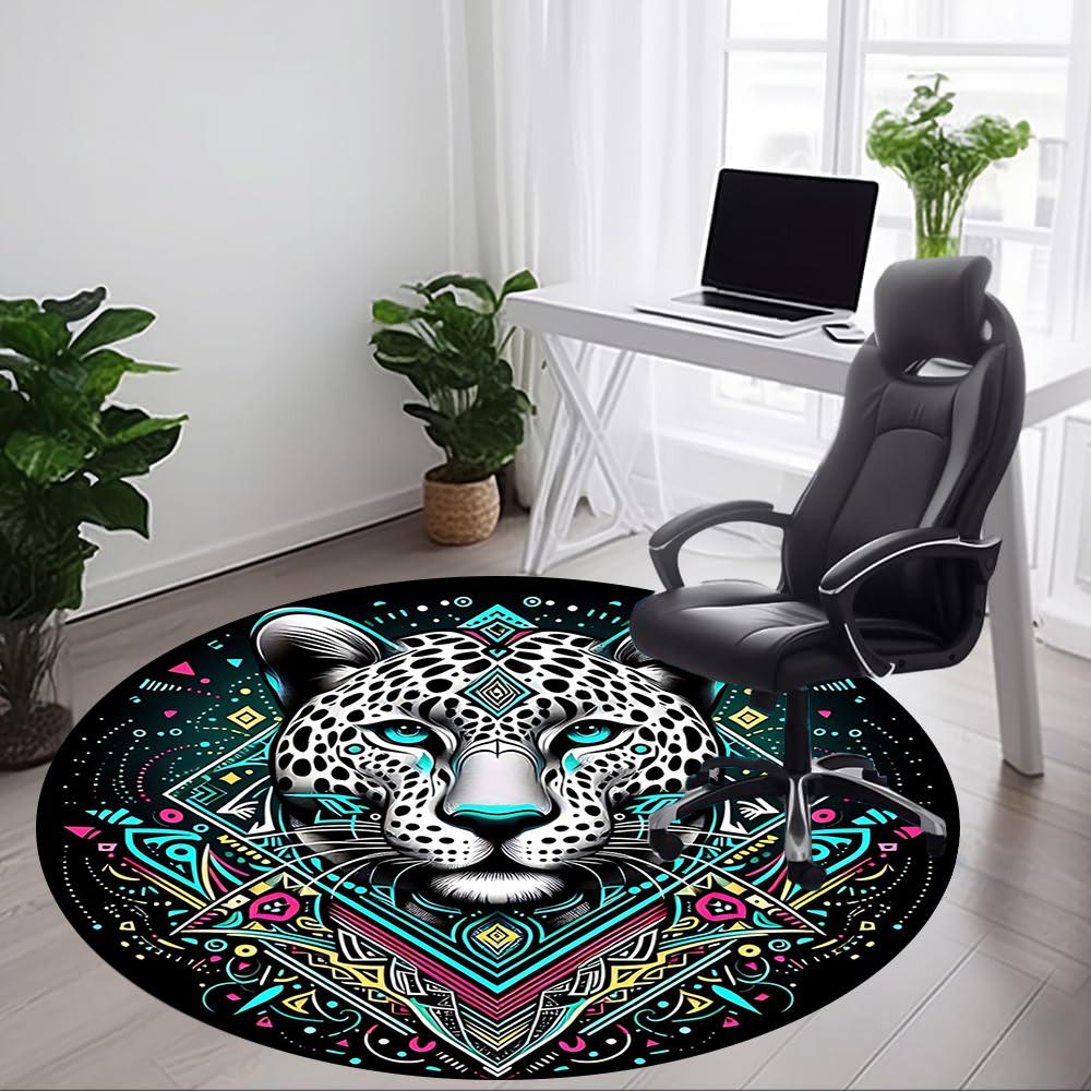 1PC Leopard Print Office Round Rug, Non slip, Soft and Durable Office Rug for Interior Decoration, Perfect for Office