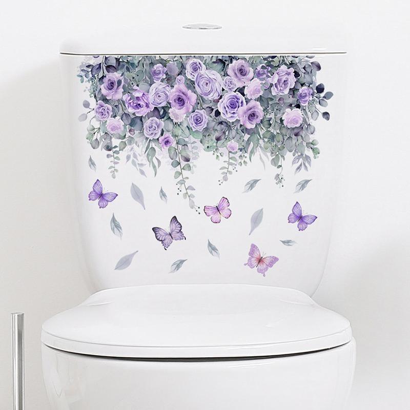 1 Stück Pflanze Blume Schmetterling Wandaufkleber Badezimmer WC Dekor Wohnzimmer Schrank Heimdekoration Aufkleber Verschönern Selbstklebend Mura