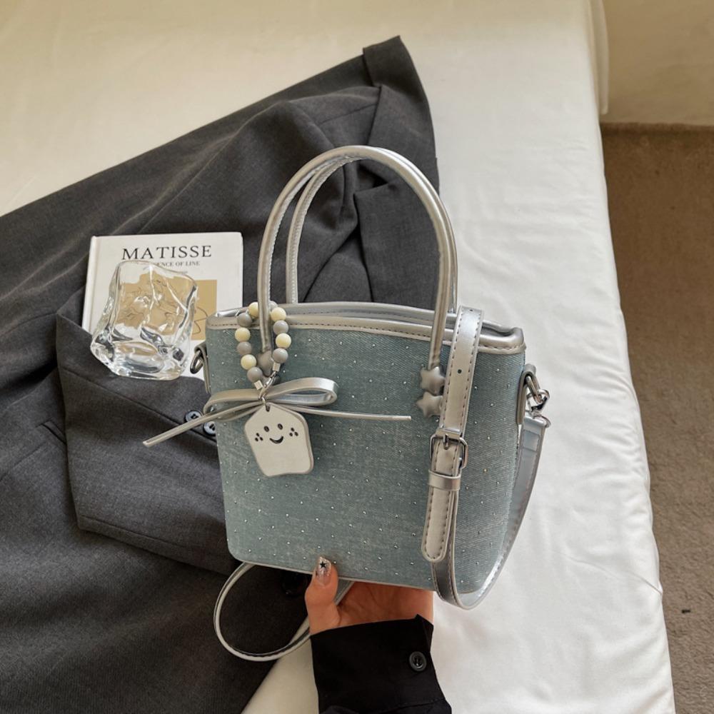 Elegant Korean Crossbody Bag Rhinestone Women 's Handbag Retro Denim Bucket Bag  Travel