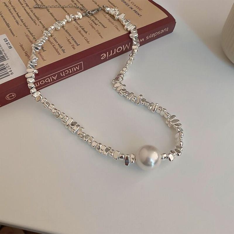 Pearl Geometric Irregularstitching Necklace Europe And America Exaggerated Chain