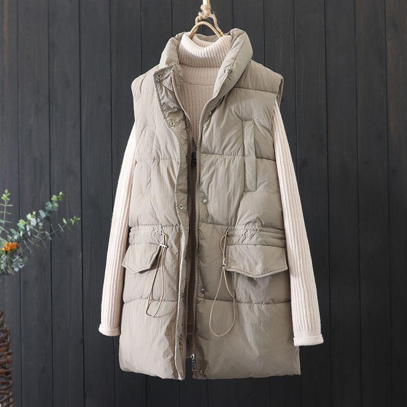 Daunenweste für Damen Baumwolle Winter Übergröße Verdickt Warm Lange Ärmellose Tops Weste Lässig Winddicht Warm Rollkragenweste