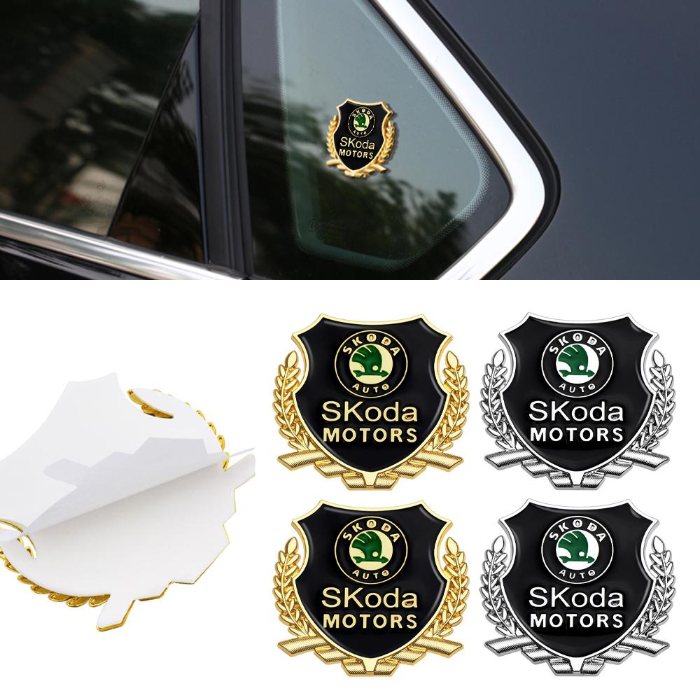 YMK5  2Pcs 3D Car Letters Metal Trim Badge Styling Decal Accessories For Skoda Kodiaq Octavia Fabia Karoq Enyaq Kamiq Superb Scala RS