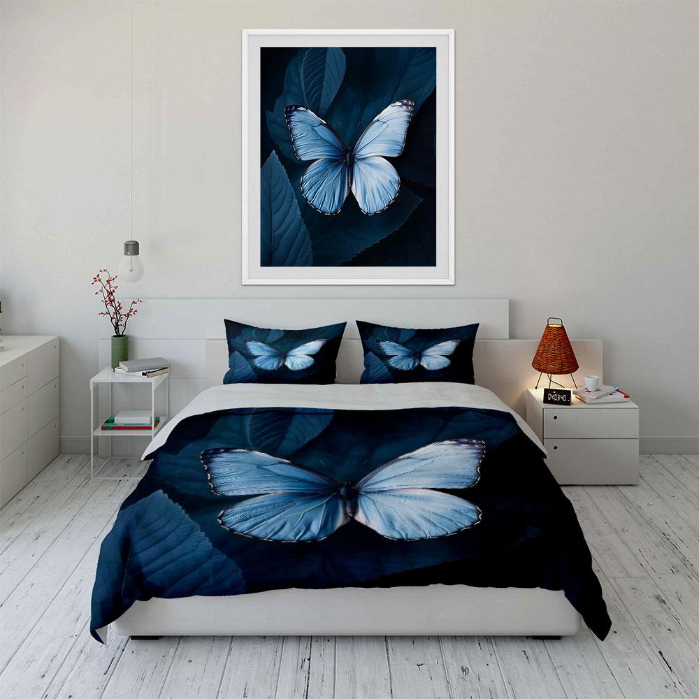 Blue Butterfly Decorative Set Bedding Set With 1 Duvet Cover 2 Pillowcases Single Double King Queen, Gift
