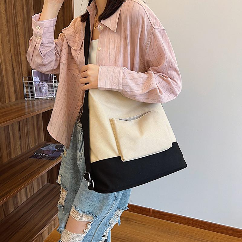 Borsa a Tote in Tela da Donna Stile Cittadino Casual Con Tasche con Zip Per l'Uso Quotidiano