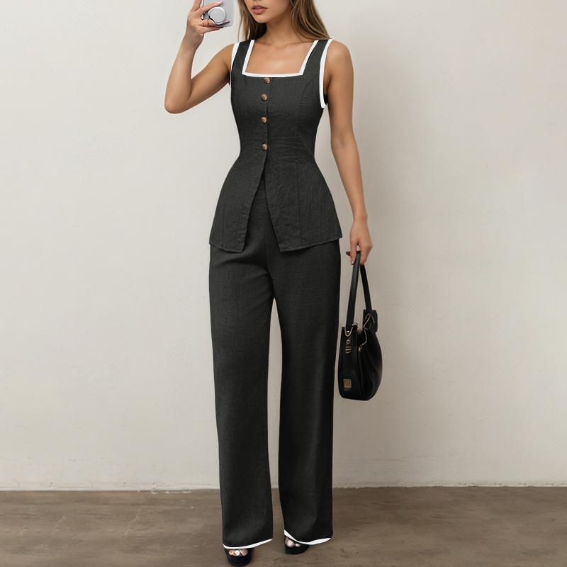 

ZANZEA Женские топы без рукавов и брюки Летние костюмы-двойки 2XL чёрный