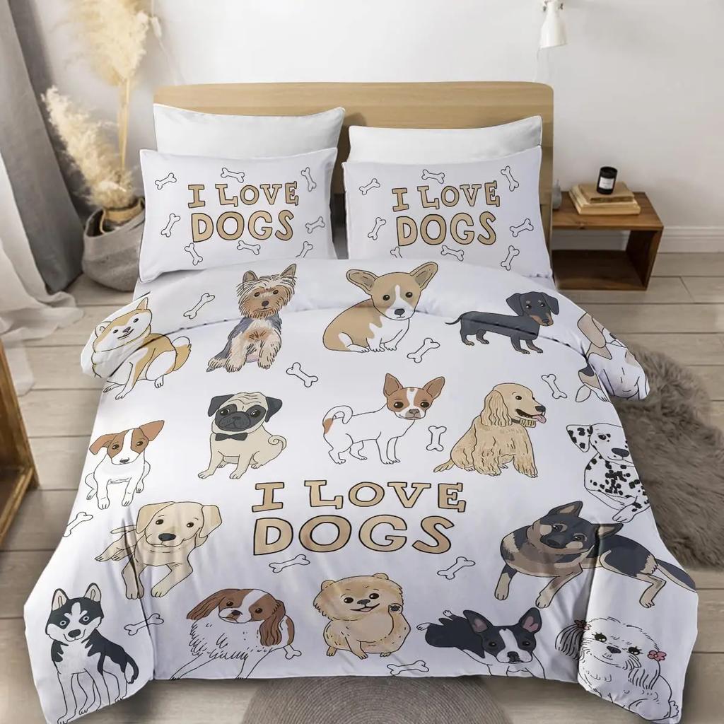 Boys Girls Kids 3D Bedding Cute Animal Pet Kitten Lovely Kitten Puppy Duvet Cover Cartoon Dog Animal Design Bedroom Decoration