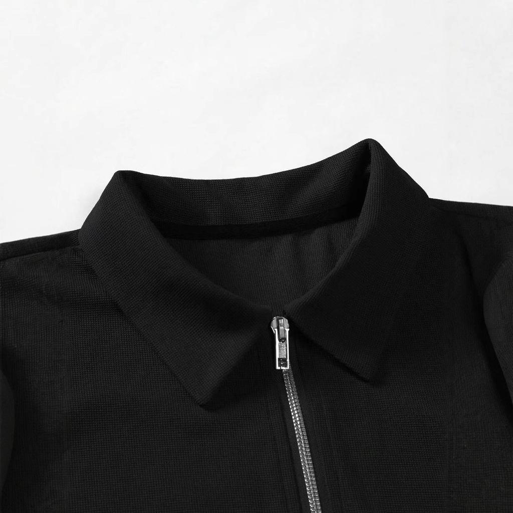 Men's Summer Sports Fitness T-shirt Fashion Casual Solid Color Half Zip Men's T-shirt