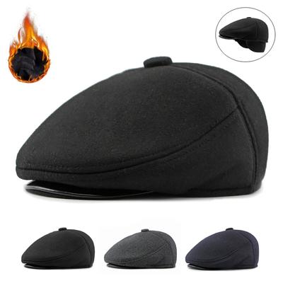 Middle-Aged Elderly People Forward Cap Men's Autumn Winter Ear Protection Warm Cap British Peaked Cap Beret Hat