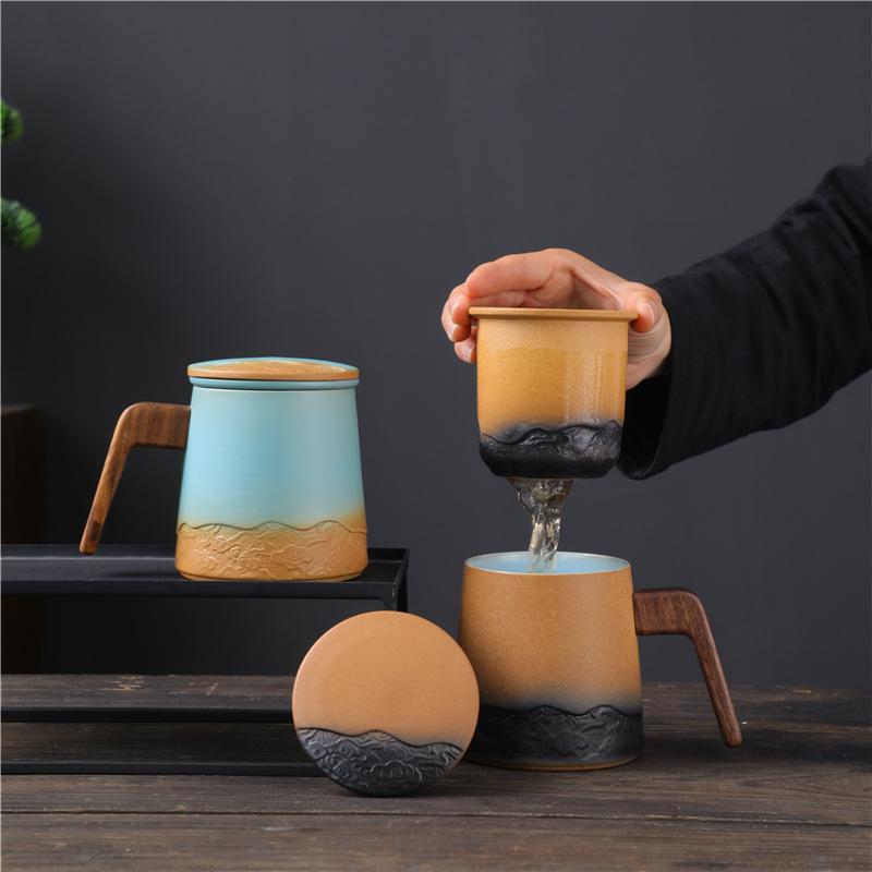 Business Gifts Ceramic With Lid And Filter Office Tea Cup With Hand Gift Tea Separation Gift Box