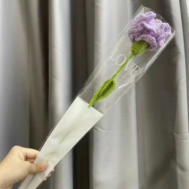 Knitting Flower Rose Carnation Fake Flowers Bouquet Wedding Decoration Hand-woven Home Table Decorate Crochet Fake Flower Gifts