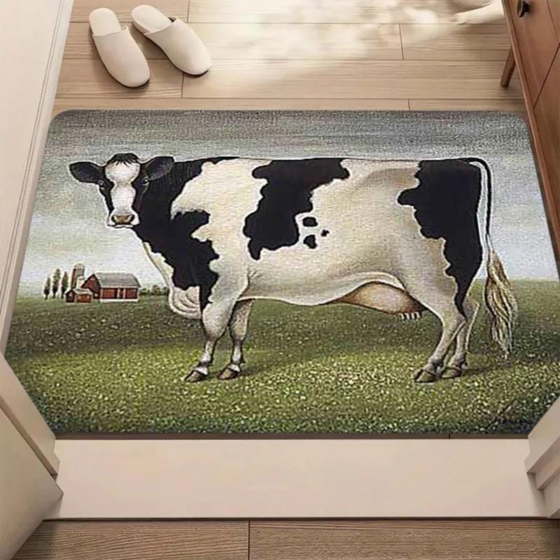 Vintage Boerderij Koe Landschap Deurmat Antislip Slijtvast Voordeur Entree Tapijt Landelijke Volkskunst Binnen Huis Tapijt 40x60cm-Felt