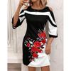 New Elegant Women's Clothing Black and White Contrasting Color Slim-fitting Off-the-shoulder Dress