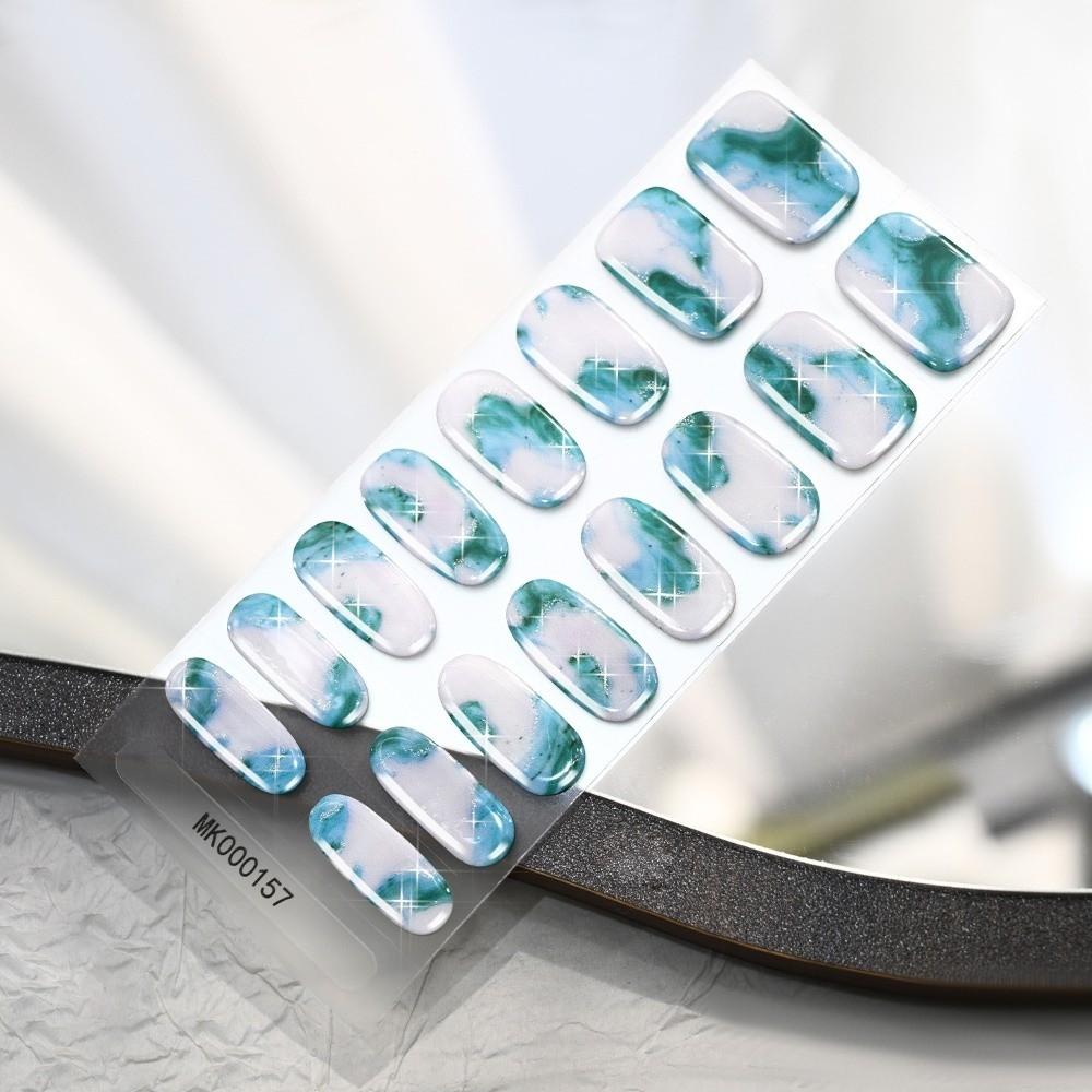 Self-Adhesive UV Polish Nail Strips 3D Glitter Marble Full Cover Nail Wraps Women
