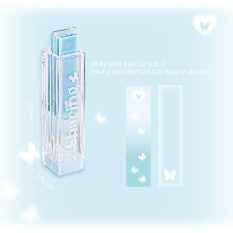 120 hárkový poznámkový blok s farebným prechodom s farebným lepiacim lístkom s úložným boxom Roztomilý motýľový mini poznámkový blok pre študentov