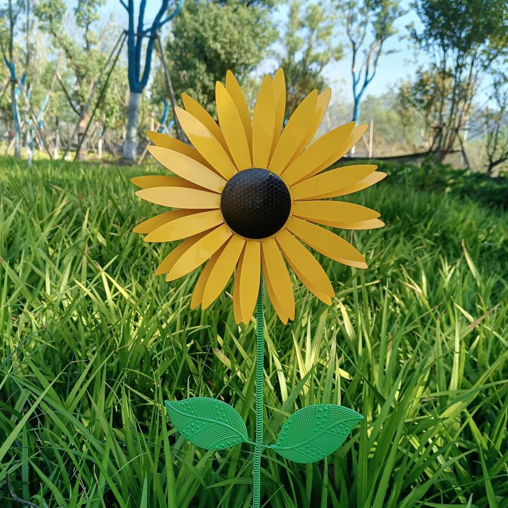 75cm Sunflower Windmill Metal Rotating Sunflower Wind Spinner With Stake Standing Lawn Flower Pinwheel Outdoor Garden Decor