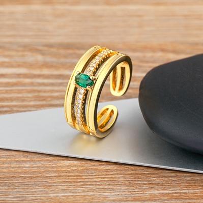

Nidin New Fashion Multi-Layered Finger Open Adjustable Ring Dazzling Zircon Stone Daily Wear Statement Party Wedding Jewelry зелений
