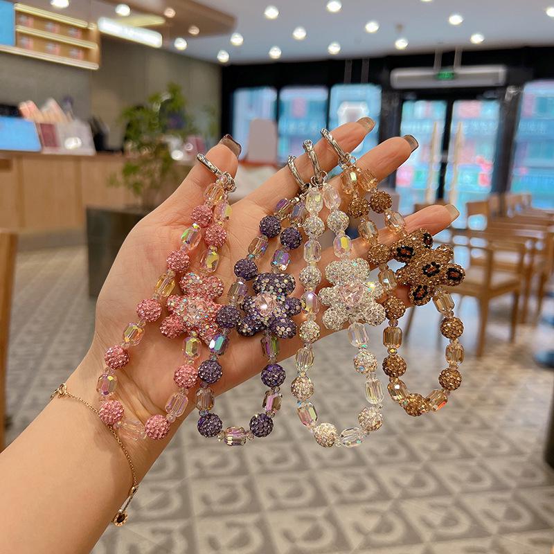 Clay Bear Rhinestone Keychain: Exquisite Crystal Beaded Bracelet Charm for Bags & Keys