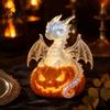 Gruselige Halloween Tischdekorationen Kürbis Drachen Statue, LED Leuchtende Harzfigur Party Mittelstücke mit Warmem Licht, Fantasy Schreibtisch Dekoration