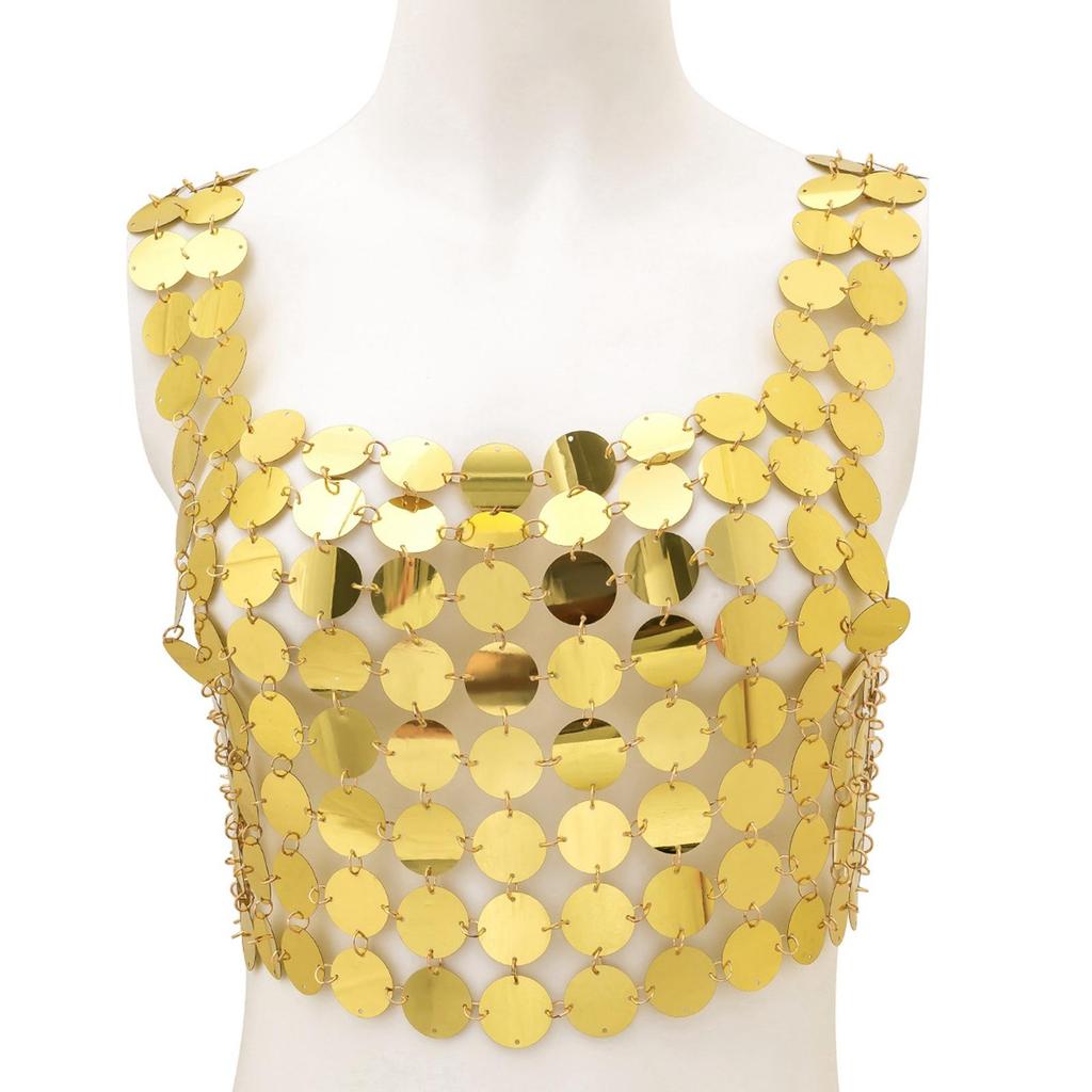 Fashion Sequin Tops Body Jewelry Sparkly Rave Outfit Costume Accessories Hollow Out Backless Girls