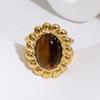 Metal Finger Open Rings Gold Color Geometric Rings Vintage Tiger Eye Stone Ring  Women