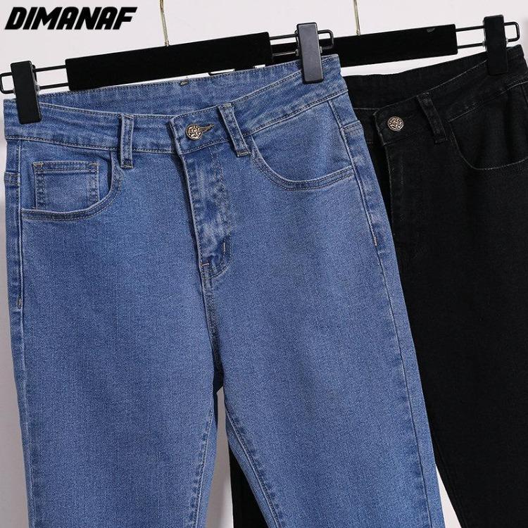 Blue Flare Jeans Pants for Women Plus Size 5XL Elastic Loose Casual Harem Trousers with Buttons Spring