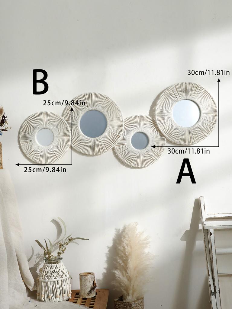 1/2/4pcs Hand Woven Wall Hanging Decorative Mirror Boho Room Decors Aesthetic Home Decoration Tapestry Bedroom Hanging Ornaments