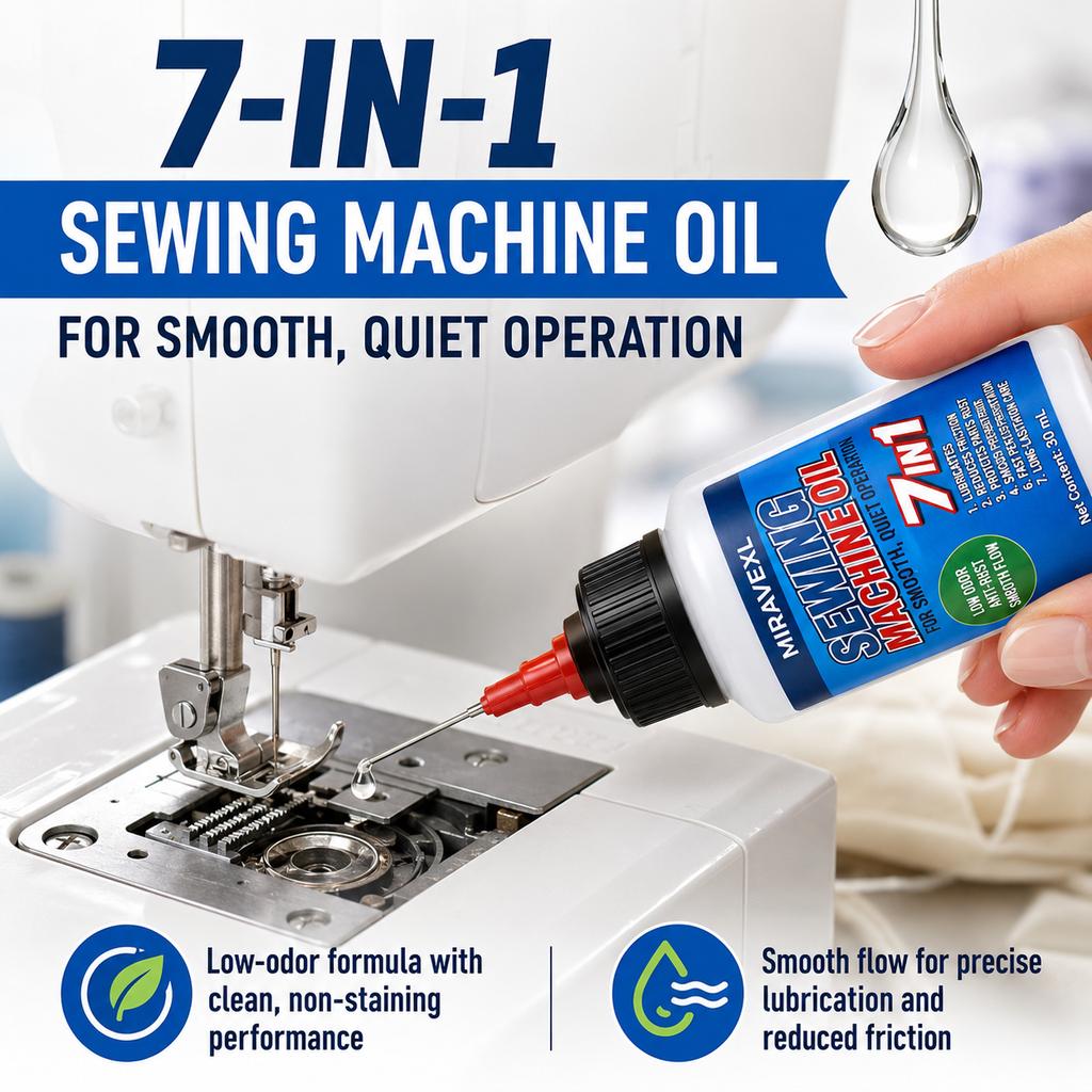 Kit di Olio e Pulizia per Macchine da Cucire, Lubrificante Minerale Leggero e Fine con Applicatore a Punta d'Ago e Spazzola a Doppia Estremità per Uso Domestico e Industriale