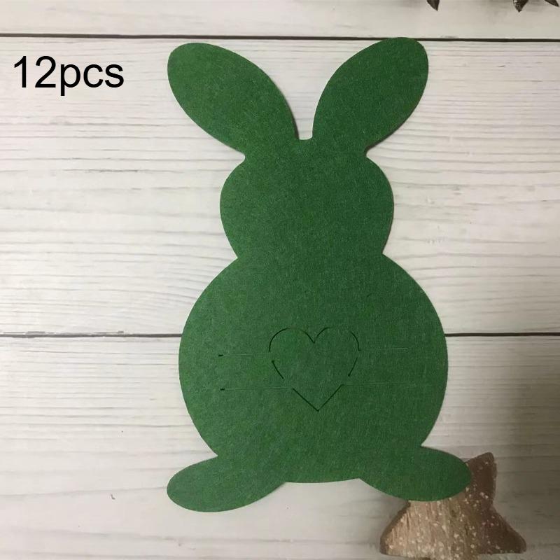 

12pcs Rabbit Shaped Cutlery Set Felt Egg Table Decoration Easter Knife and Fork Bag Cutlery Bag Easter Decoration зелений