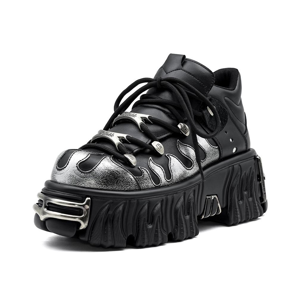 

Rock Flame Trendy Carved Punk Boots Dark Gothic Low Top Chunky Sole Metal Niche Design 36 чёрный