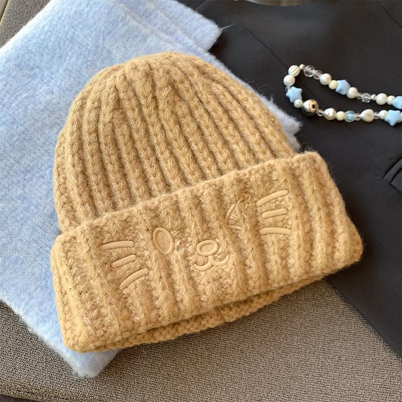 

Cute yellow wool hat female versatile face small knitted hat thickened warm ear protector bag head cold hat M（56-58cm） хакі