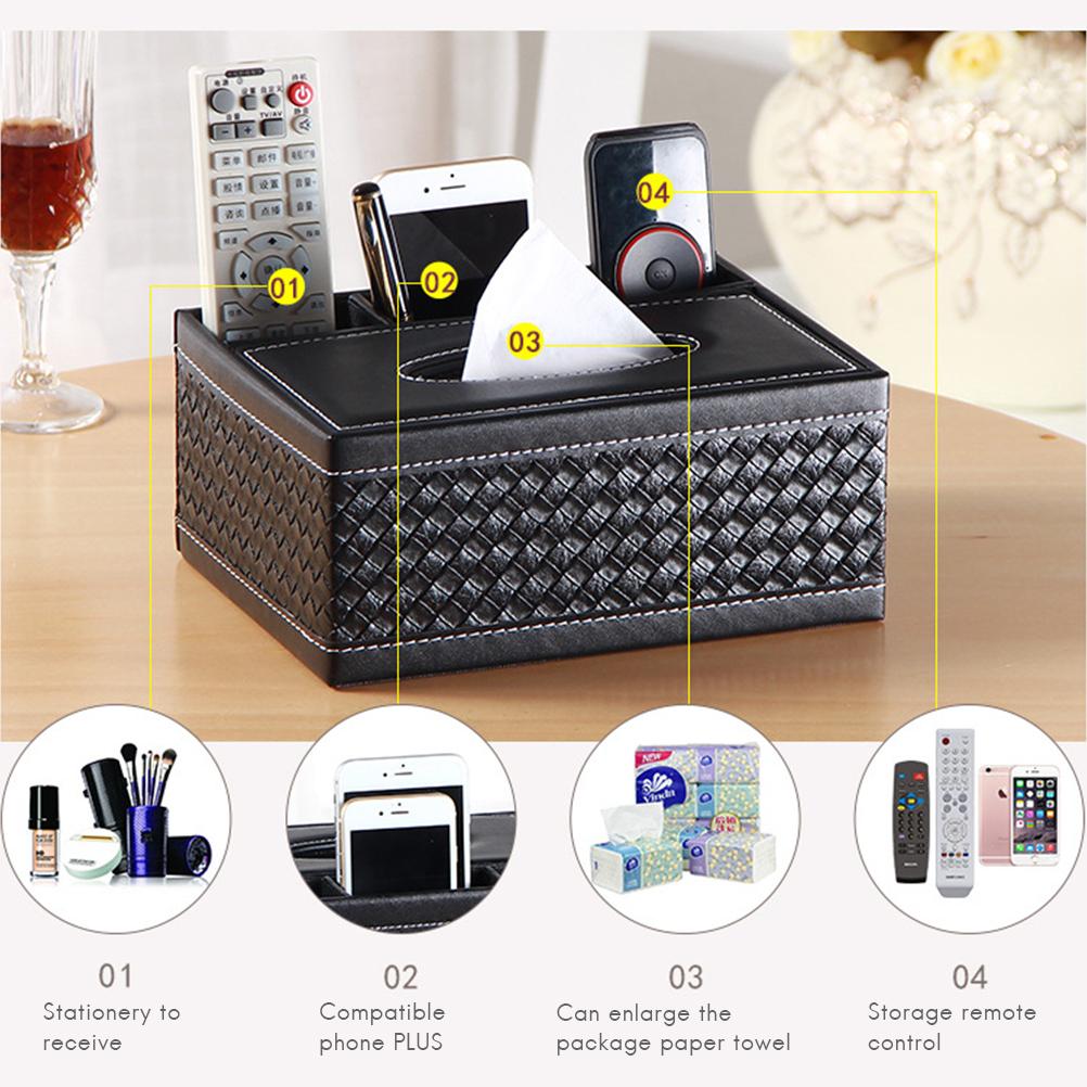 PU Leather Rectangular Remote Control Tissue Box Organizer Tissue Box Cover Pen Pencil Holder Desk Storage Box