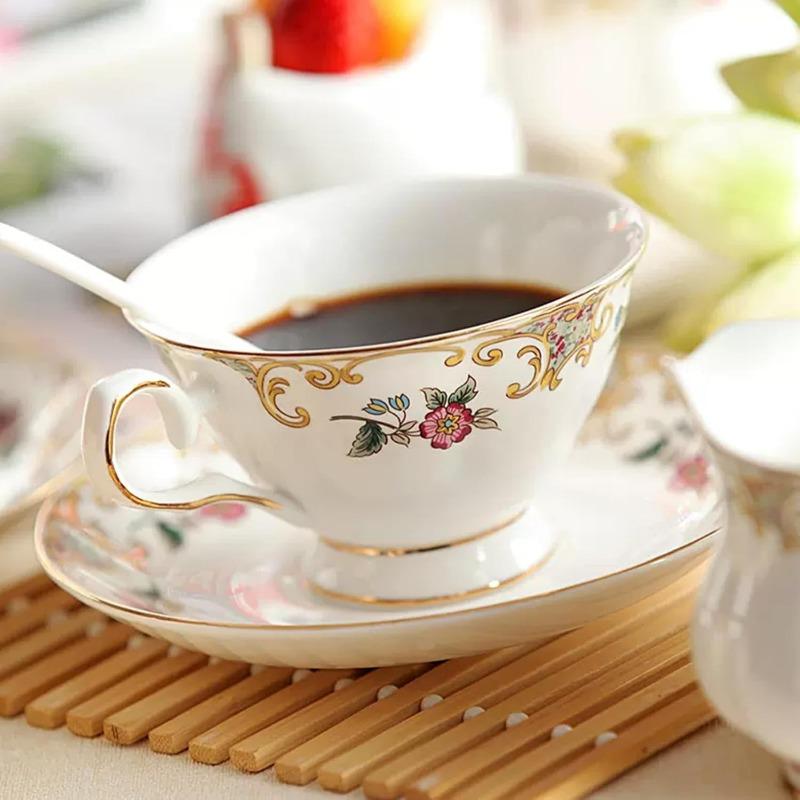 Bone China Tea Cup and Saucer Sets,Porcelain Tea Set with Teapot, Sugar Bowl,Creamer Pitcher,Floral Vintage Tea Cups and Saucers for Party Gift Giving