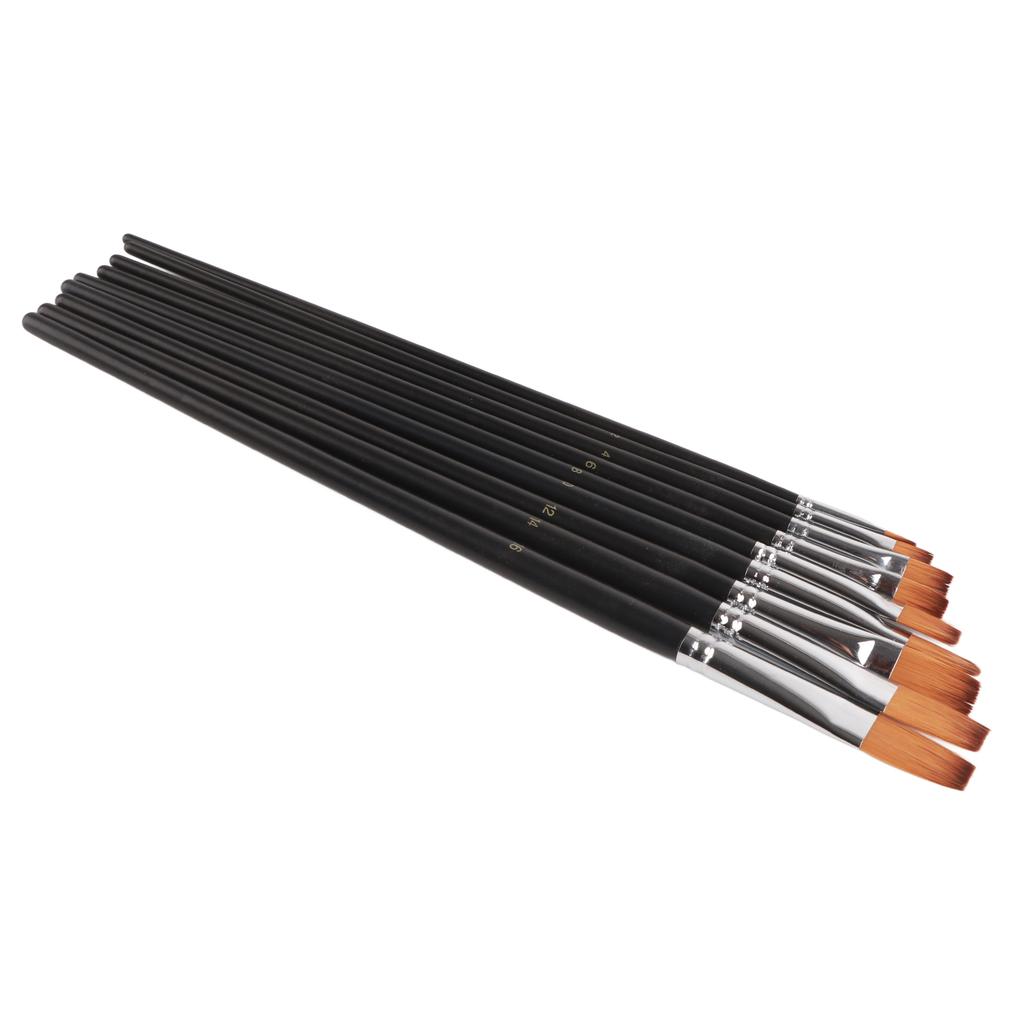 9 PCS Artist Professional Nylon Narrow Flat Tipped Long Handle Paint Brushes Set
