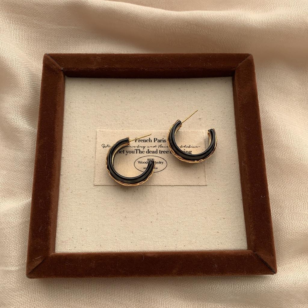 Gold Texture Black Gold Contrasting Earrings Earrings Simple Niche High-End Sense Light Luxury Unique Design Cold Wind Earrings