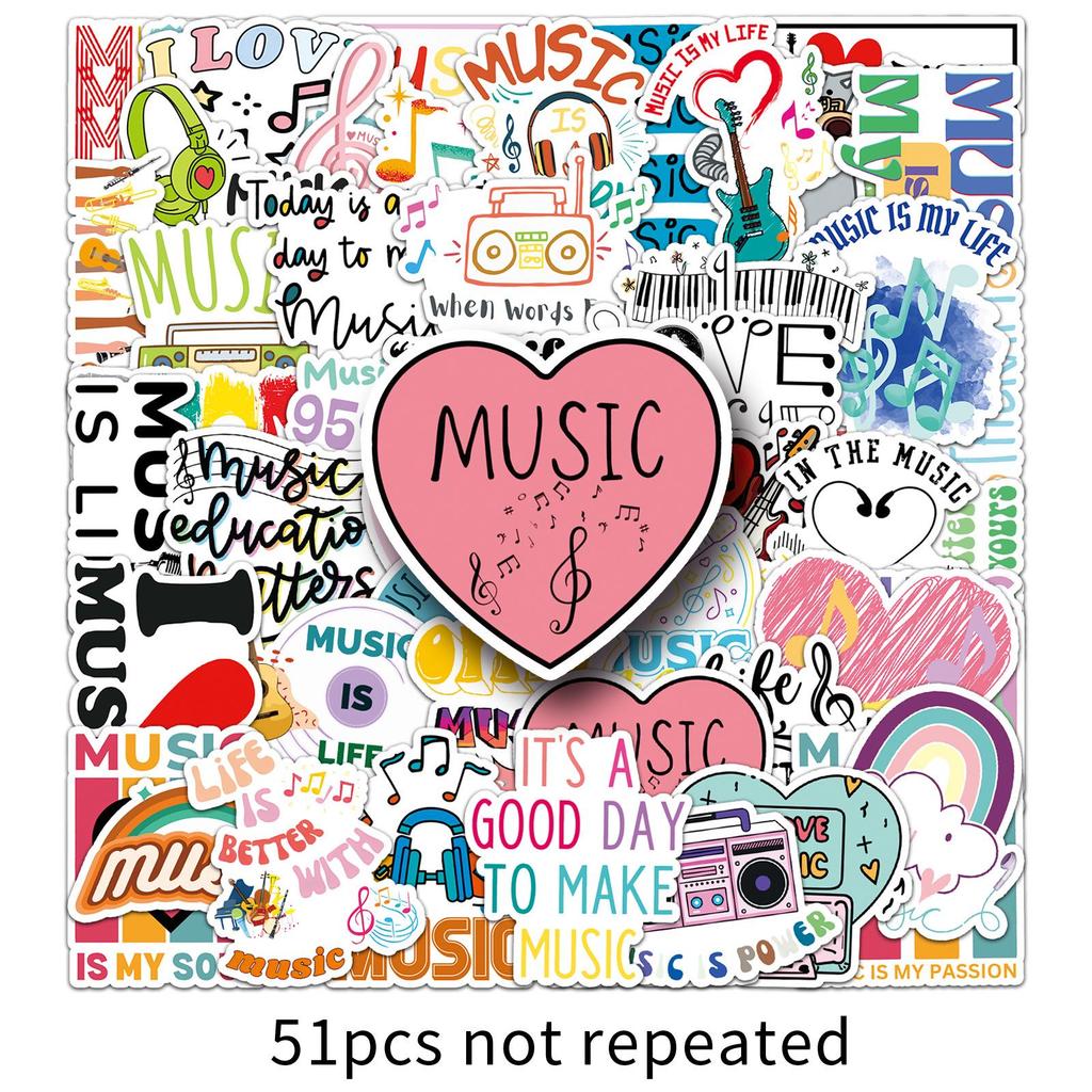 51 Waterproof Music Cartoon Stickers for Notebooks, Water Cups & Journals