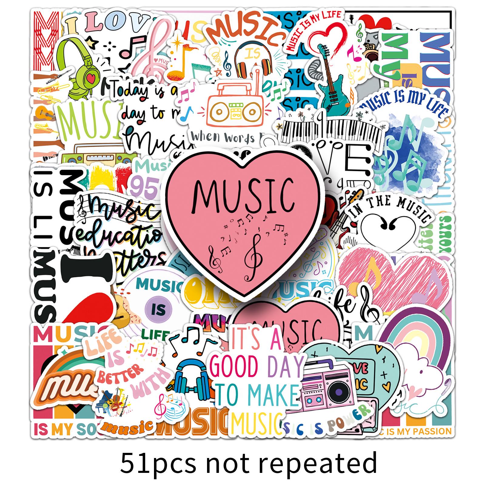 51 Waterproof Music Cartoon Stickers: Creative Graffiti Decals for Notebooks and Planners