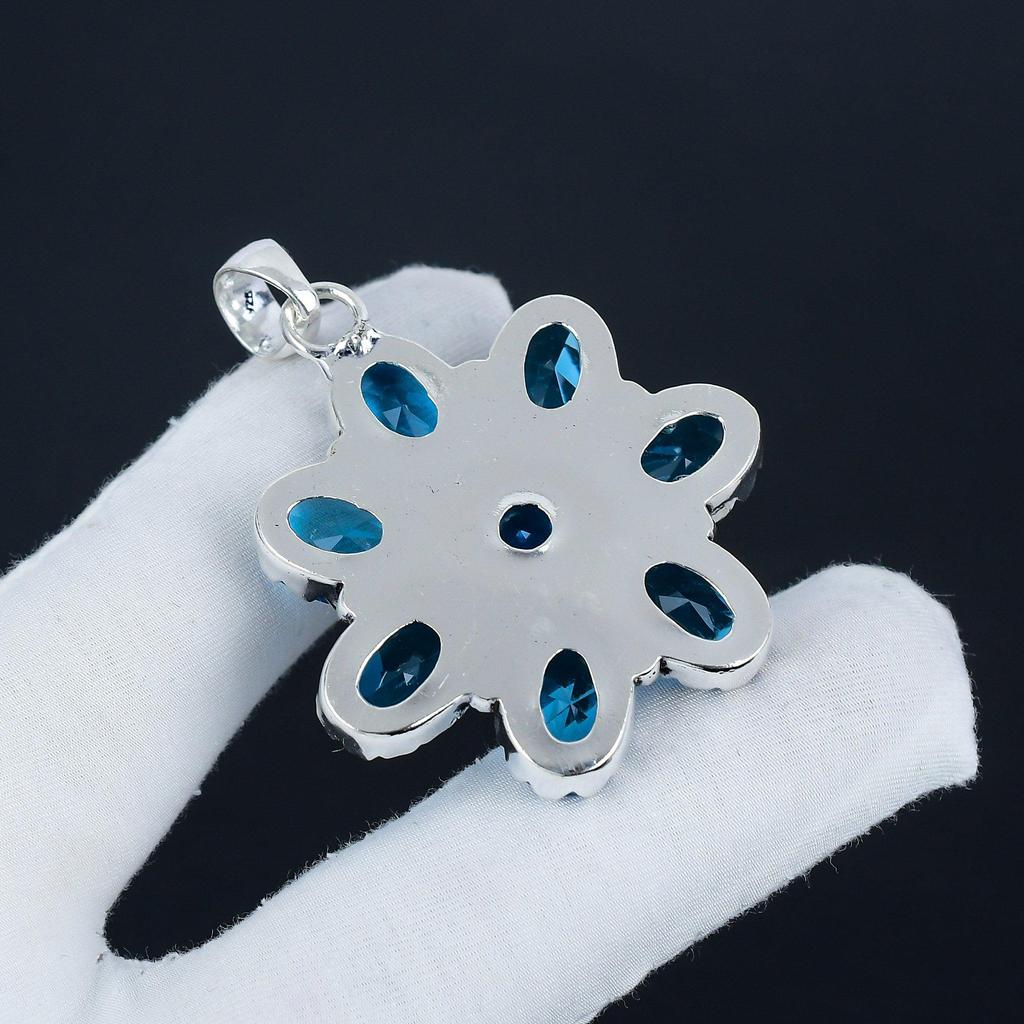 Schweizer Blautopas Edelstein Silber Blumenanhänger in 925 Sterling Silber - Handgefertigtes Birnendesign, Alltagsschmuck Hochzeitsgeschenk