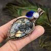 Natural Malinga Jasper, Moonstone Gemstone Copper Wire Wrap Pendant 2.84" m5U54