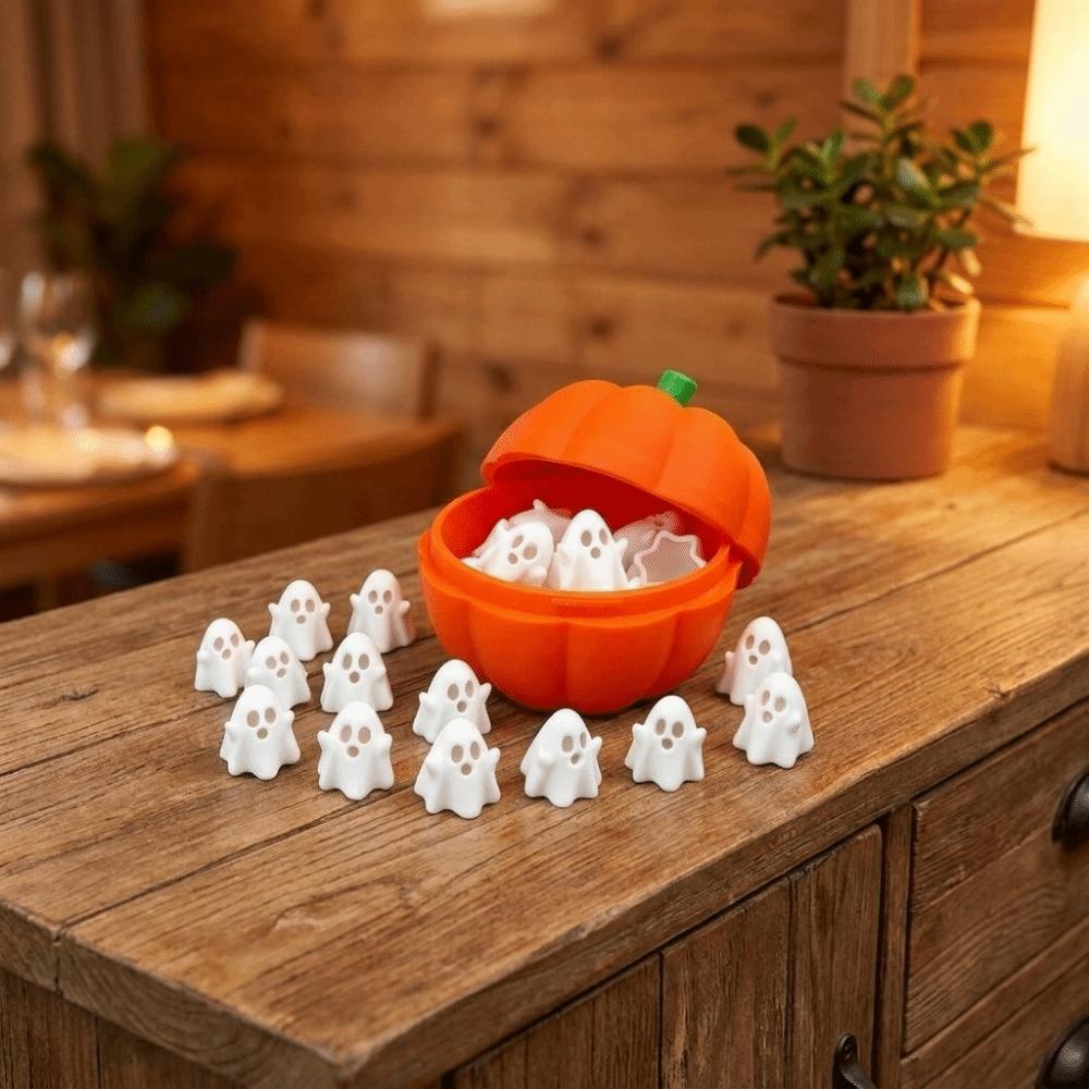 Plastic Pumpkin Ghost Figurines Cute Halloween Desktop Decor Halloween Pumpkin Bucket for Parties
