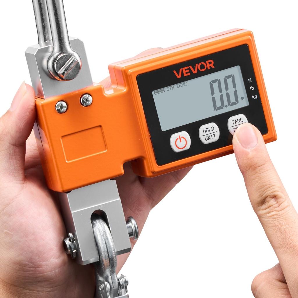 Digital Crane Scale, 1100 lbs/500 kg Max Capacity, Heavy Duty Industrial Hanging Scale with Cast Aluminum Case & LCD Display, 100 g Division & 3 Unit