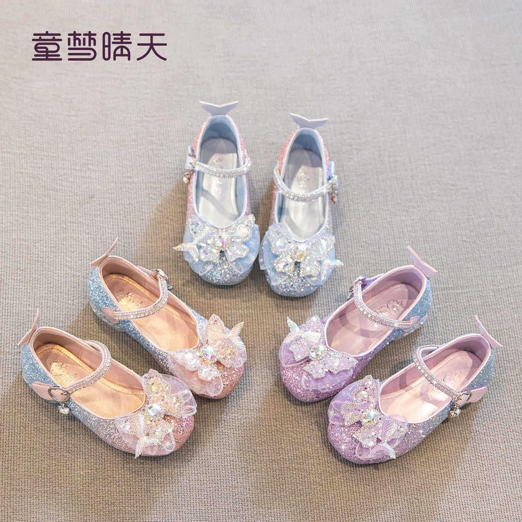 Size 26-37, children's high heels 2025 new princess shoes girls single shoes spring and summer little girl crystal sparkling shoes