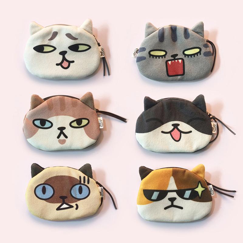 Kawaii Cat Earphone Bags Children Coin Purse Interesting Cat Expression Earphone Data Cable Portable Storage Bag