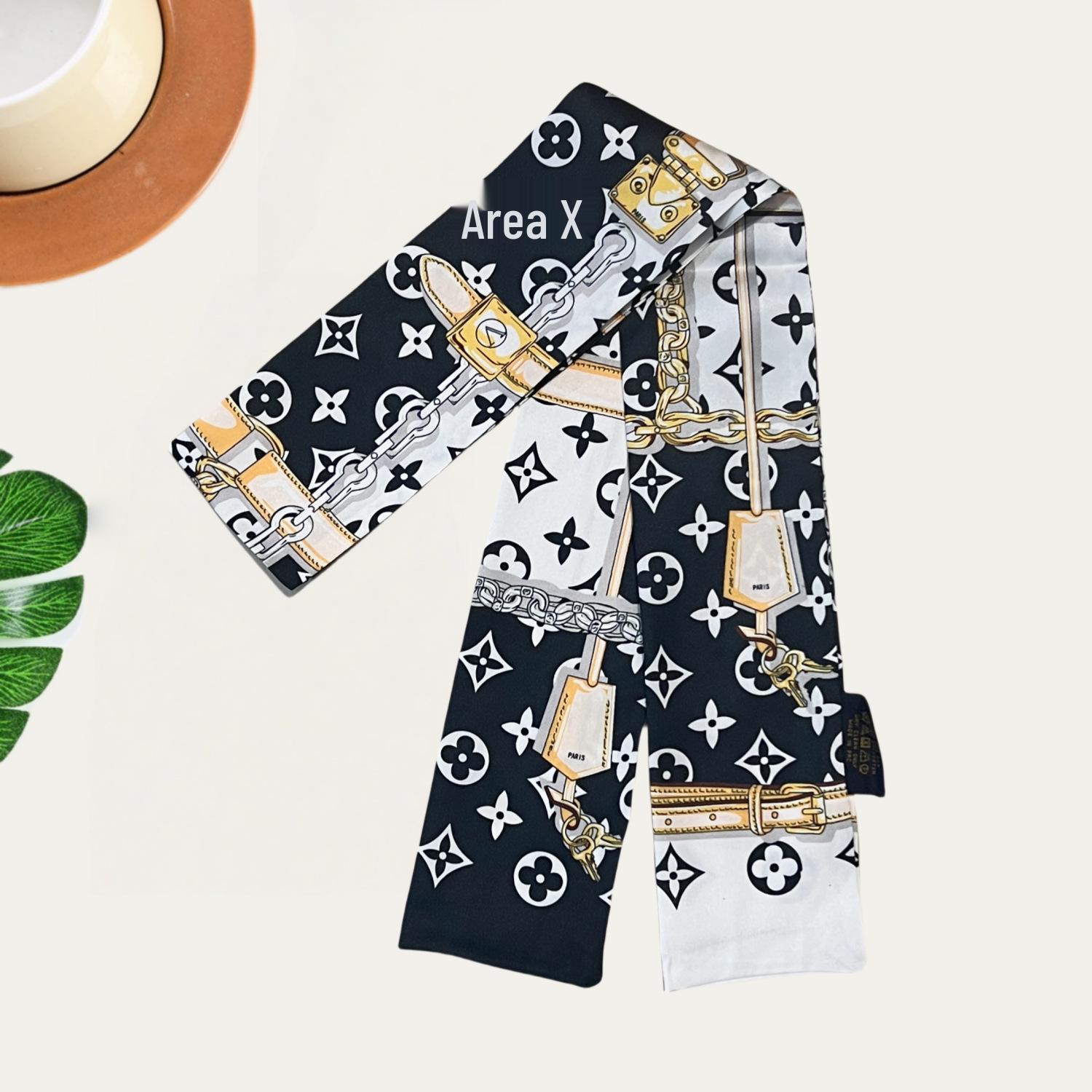 

Хустка з шовкового твілу високого класу: Весна/Осінь, Універсальний аксесуар для сумок та пов язок на голову 8x120cm чорний/білий